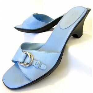 Talbots Baby Blue Leather Horsebit Buckle Mules Slides Pumps Sandals 7.5B 38